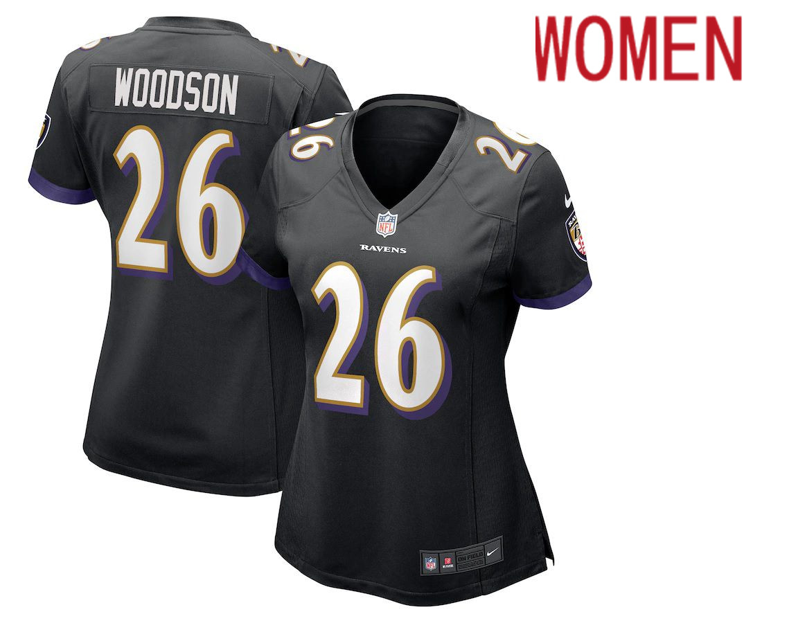 Women Baltimore Ravens #26 Rod Woodson Nike Black Retired Player NFL Jersey->women nfl jersey->Women Jersey